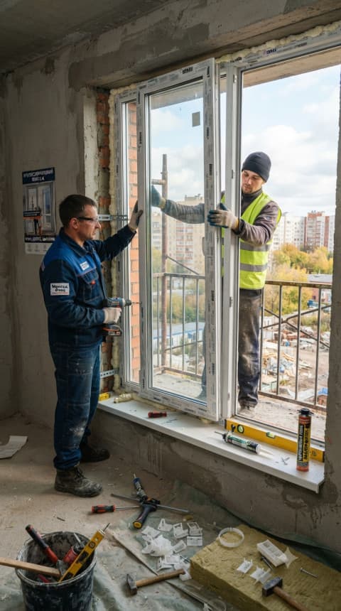 Монтаж окон, дверей и витражей, балконов в Москве